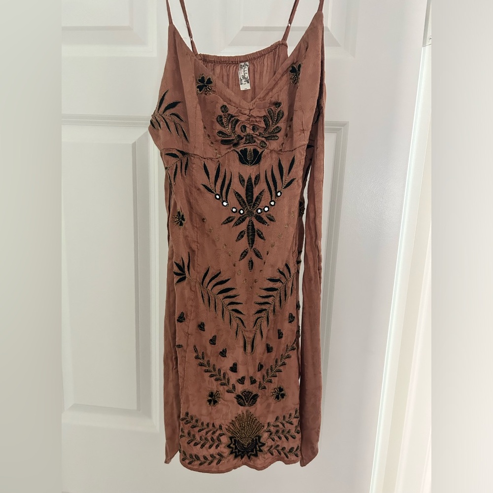 Free People embroidered and beaded mini slip dress